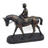 Vintage Harriet Glen Bronzed Resin Sculpture Racehorse & Rider.