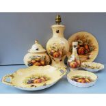 Vintage Retro Parcel of Aynsley Orchard Gold China & Pottery 7 Items Includes Lamp Base & Dishes