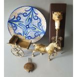 Antique Vintage Retro Boxed Fox Head Cork Screw Tin Glazed Style Delft Plate & Brass Horse &