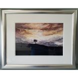 Original Art Framed Watercolour Titled Sunset Tree Artist Tom Hackney Signed Lower Right