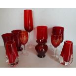 Vintage Retro Parcel of 10 Assorted Red Items of Glass Includes Studio Glass & Goblets NO RESERVE