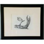 Original Art Framed Pencil & Ink Sketch Titled Nice Perch Artist Tom Hackney Signed lower Right