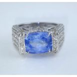 14 K / 585 White Gold Very Exclusive Designer Blue Sapphire (IGI certified) and Diamond Ring