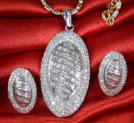 IGI Certified 14 K/585 White Gold Diamond Pendant Necklace with Matching Diamond Earrings