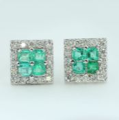 IGI Certified 14 K / 545 White Gold Diamond and Colombian Emerald Earrings