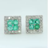 IGI Certified 14 K / 545 White Gold Diamond and Colombian Emerald Earrings