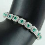 IGI Certified 14 K / 585 White Gold Colombian Emerald and Diamond Bracelet