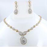 IGI Certified 14 K / 585 Yellow Gold Diamond Necklace with matching Earrings