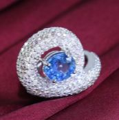 14 K / 585 White Gold Designer Blue Sapphire (IGI certified) and Pink Diamond Ring