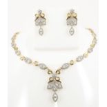 IGI Certified 14 K / 585 Yellow Gold Diamond Necklace with matching Diamond Earrings