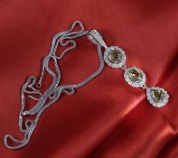 14 K / 585 White Gold Designer Alexandrites (IGI certified) & Diamond Pendant Necklace