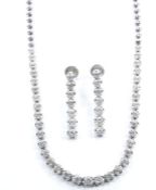 IGI Certified 14 K / 585 White Gold Solitaire Diamonds String Necklace with matching Drop Earrings