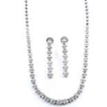 IGI Certified 14 K / 585 White Gold Solitaire Diamonds String Necklace with matching Drop Earrings