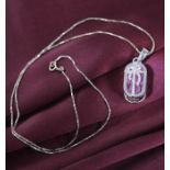 14 K / 585 White Gold Designer Kunzite and Diamond Pendant Necklace