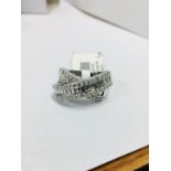 1.75ct white gold dress ring,29 round brillmay cut diamonds 1.04ct,62 baguette diamonds 0.70ct h