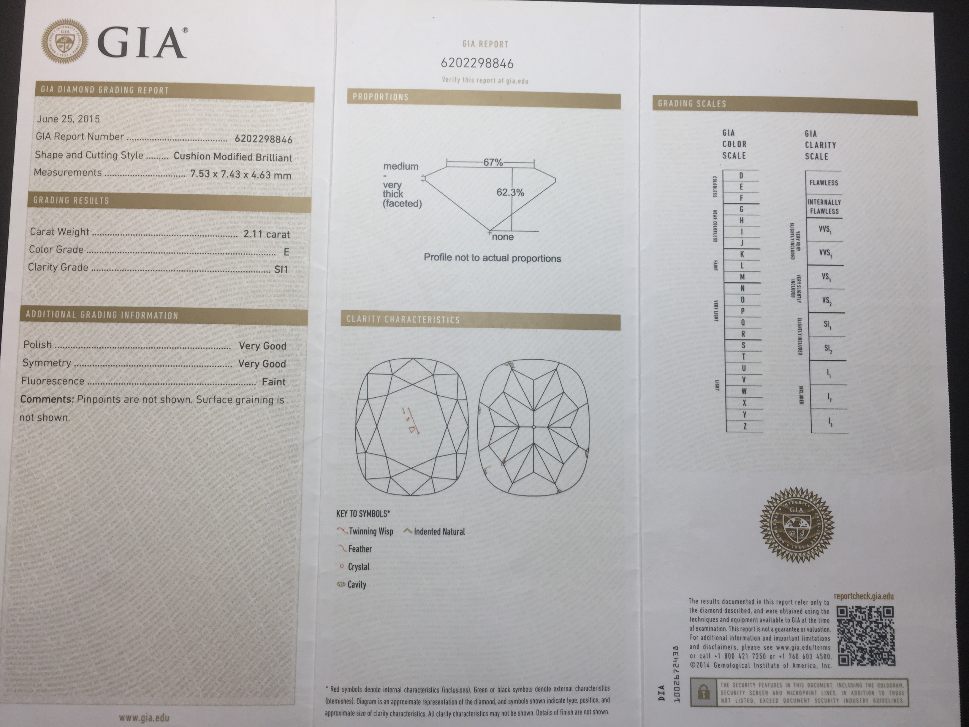 2.11ct Cushion cut diamond,E colour si1 clarity,GIA certification 6202298846 very good cut and - Image 5 of 5