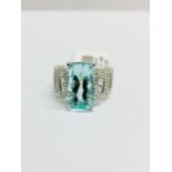 18ct white gold Aquamaring diamond dress ring,6.21ct Brazilian aquamarine,76 round diamonds 0.38ct h