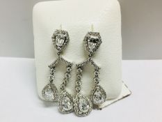 18ct white gold diamond drop earrings,6 pearshape diamonds h colour si clarity 1.93ct,140 round