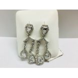 18ct white gold diamond drop earrings,6 pearshape diamonds h colour si clarity 1.93ct,140 round