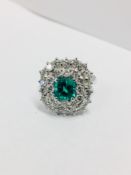 18ct white gold Emrald Diamond cluster Ring,1.71ct natural Emerald Colombian high quality,1.91ct