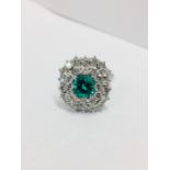 18ct white gold Emrald Diamond cluster Ring,1.71ct natural Emerald Colombian high quality,1.91ct