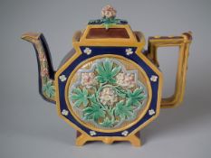 Brown Westhead Moore & Co Majolica octagonal floral teapot