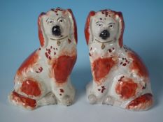 Small Pair Staffordshire Pottery russet & white spaniels
