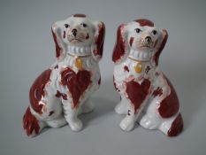 Small Pair Staffordshire Pottery russet&white leg free spaniels