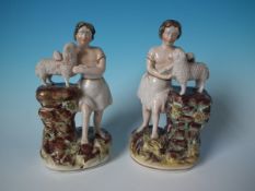 Pair Parr Staffordshire Pottery 'John the Baptist and the lamb of God' figures