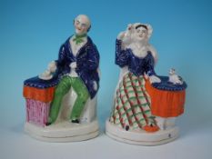 Pair Staffordshire Pottery Old Bachelor & Old Maid figures