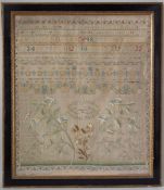 Needlework Sampler dated 1803 with flowers