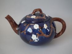 Joseph Holdcroft Majolica floral cobalt teapot