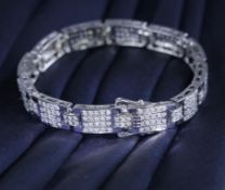 14 K / 585 White Gold Men's Diamond Bracelet - 7.5 Inches