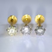 14 K / 585 Set of 3 Yellow Gold Diamond Ear Studs/Nose Pin