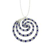 14 K / 585 White Gold Diamond and Blue Sapphire Pendant Necklace