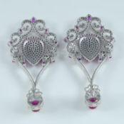 IGI 14 K / 585 White Gold Diamond & Ruby Chandelier Earrings