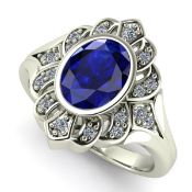 14 K / 585 White Gold Diamond and Blue Sapphire Ring