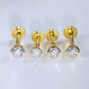 14 K / 585 Set of 4 Yellow Gold Diamond Ear Studs/Nose Pin