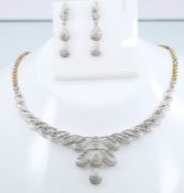 IGI certified 14 K / 585 White & Yellow Gold Diamond Necklace with matching Diamond Earrings
