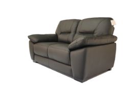 Brand new and boxed Burghley Black Leather 2 Seater Sofa With an irresistibly inviting shape