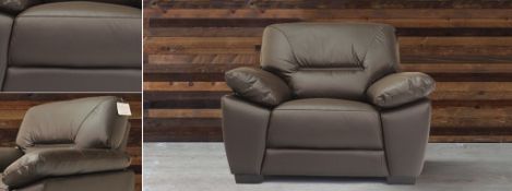 Brand new and boxed Burghley Brown Leather Arm Chair With an irresistibly inviting shape, the