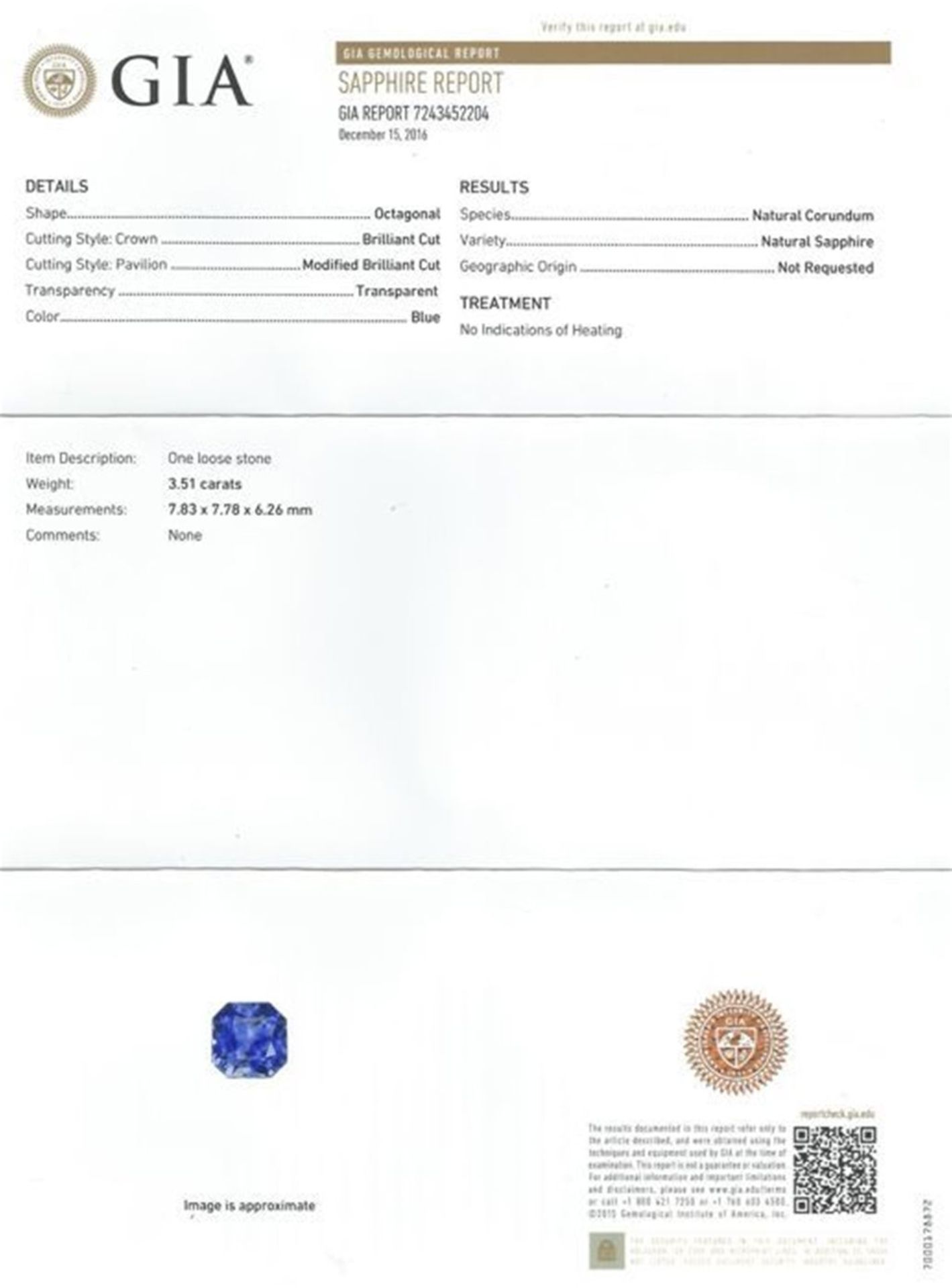 GIA Certified 3.51 ct. Untreated Blue Sapphire - BURMA - Image 2 of 7