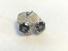 Mystic Gemstome and diamond sterling silver earrings