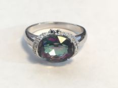 Mystic Gemstome and diamond sterling silver Ring