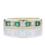 9ct Yellow Gold Channel Set Semi Eternity Diamond And Emerald Ring 0.25