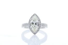 18ct White Gold Single Stone With Halo Setting Ring 1.30 Centre Stone