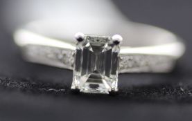 Platinum Single Stone Emerald Cut Diamond Ring 1.04