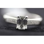 Platinum Single Stone Emerald Cut Diamond Ring 1.04