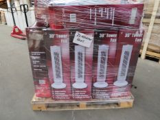 (R101) PALLET TO CONTAIN 23 VARIOUS FANS - INCLUDING 30 INCH TOWER FANS, 29 INCH TOWER FANS, 16 INCH