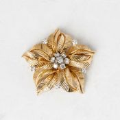 Cartier 18k Yellow Gold 1.09ct Diamond Flower Brooch